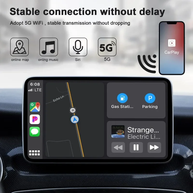 Drahtloser Android-Auto-Adapter für OEM-Kabel-AA-Autos. Android-Auto-Dongle für Android-Telefon. Konvertieren Sie kabelgebunden in kabelloses 5-GHz-WLAN