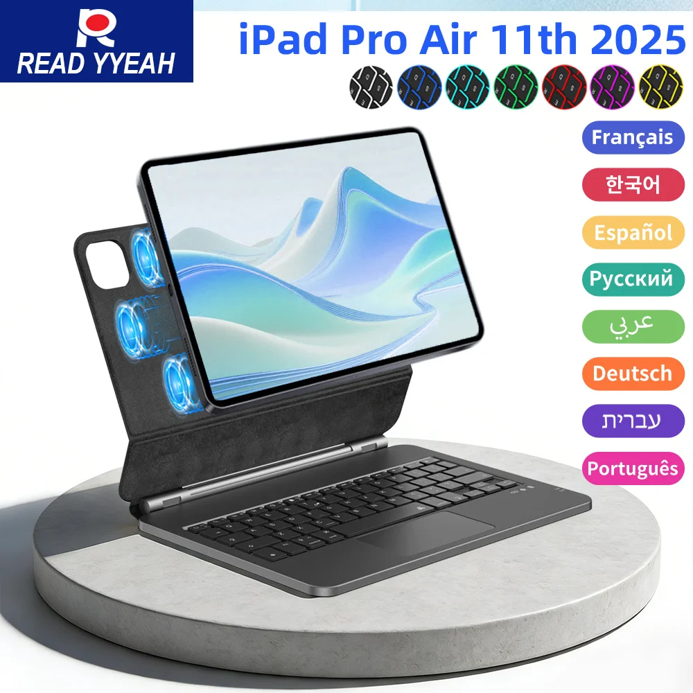 

Новая клавиатура Smart Magic Backlight с сенсорной панелью для iPad A16, чехол 2025 Pro 11 12,9 2018-2022 Air 4 5 10,9 дюймов, чехол для iPad, испанский польский