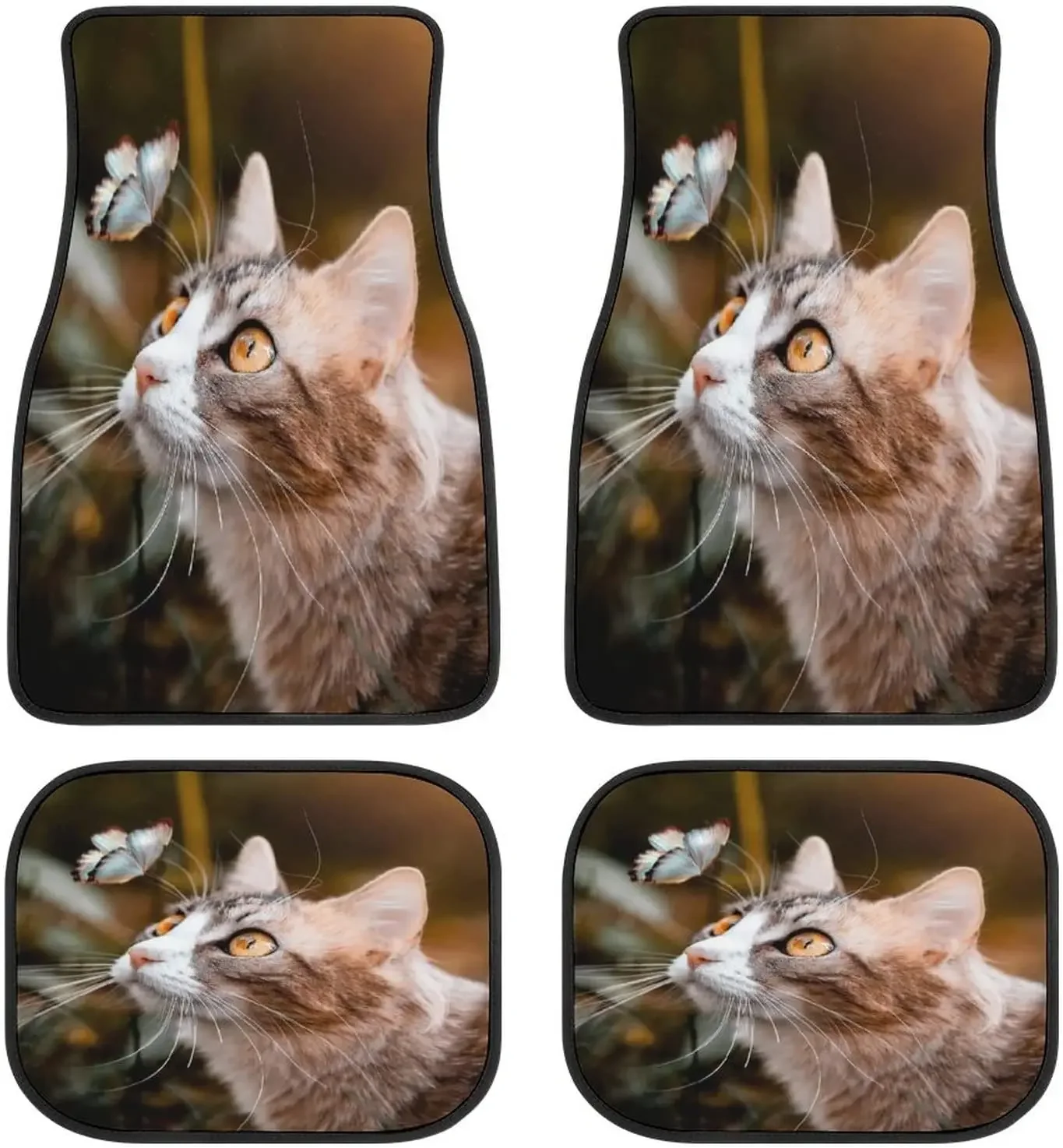 Cat Butterfly Car Mats FrontRear 4-Piece Full Set Carpet Car SUV Truck Floor Mats with Non Slip Back