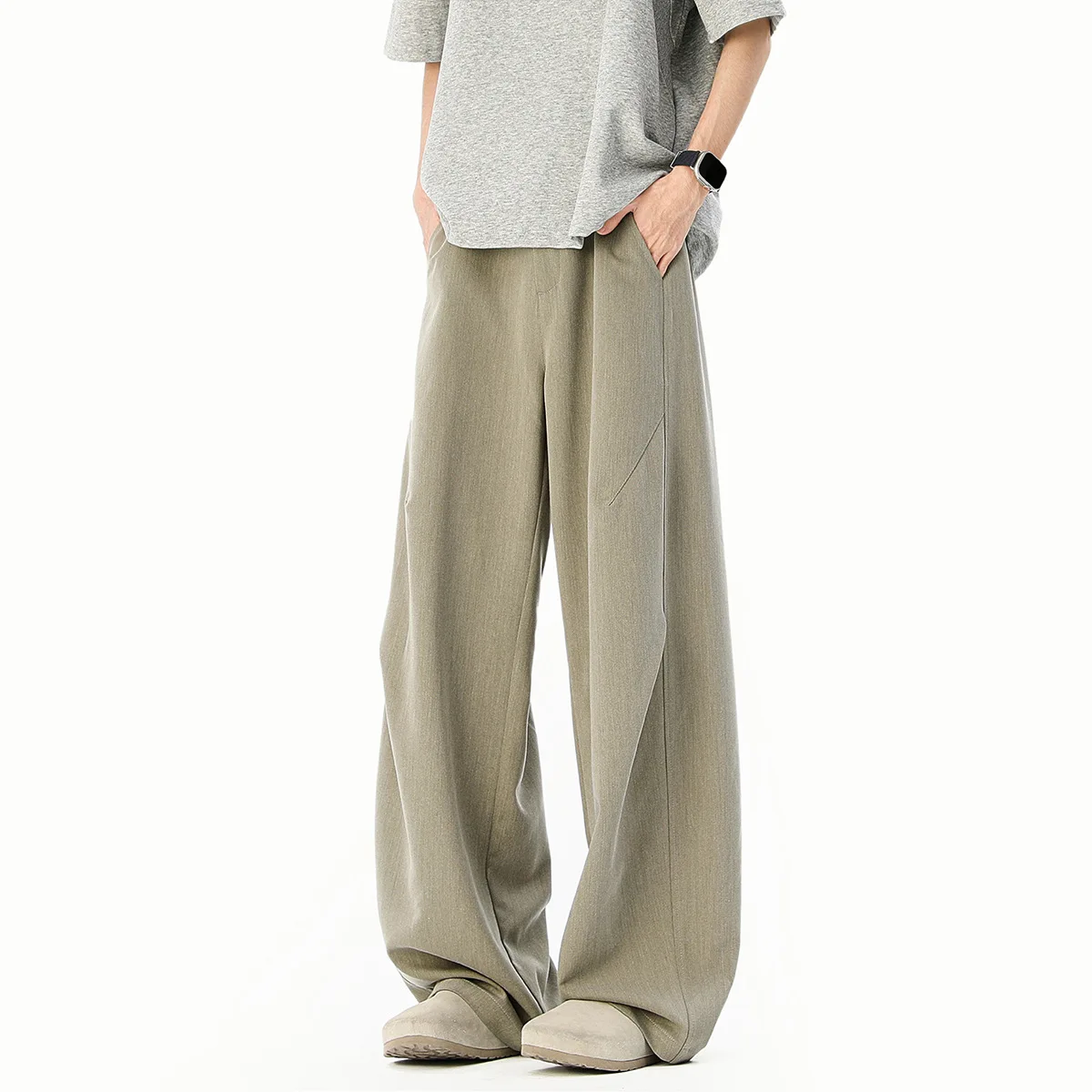 2026 New Spring Autumn American Style Pleated Drape Paratrooper Suit Pants For Men Trendy Loose Straight Wide Leg Pants Trousers