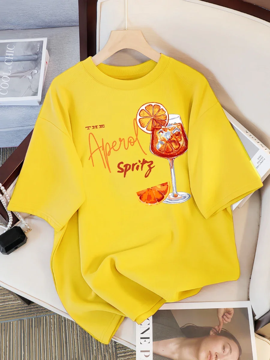 レモンレッドワインプリント レディース 半袖 ラウンドネック Tシャツ Y2Kトップス 最新ファッション 快適な夏服