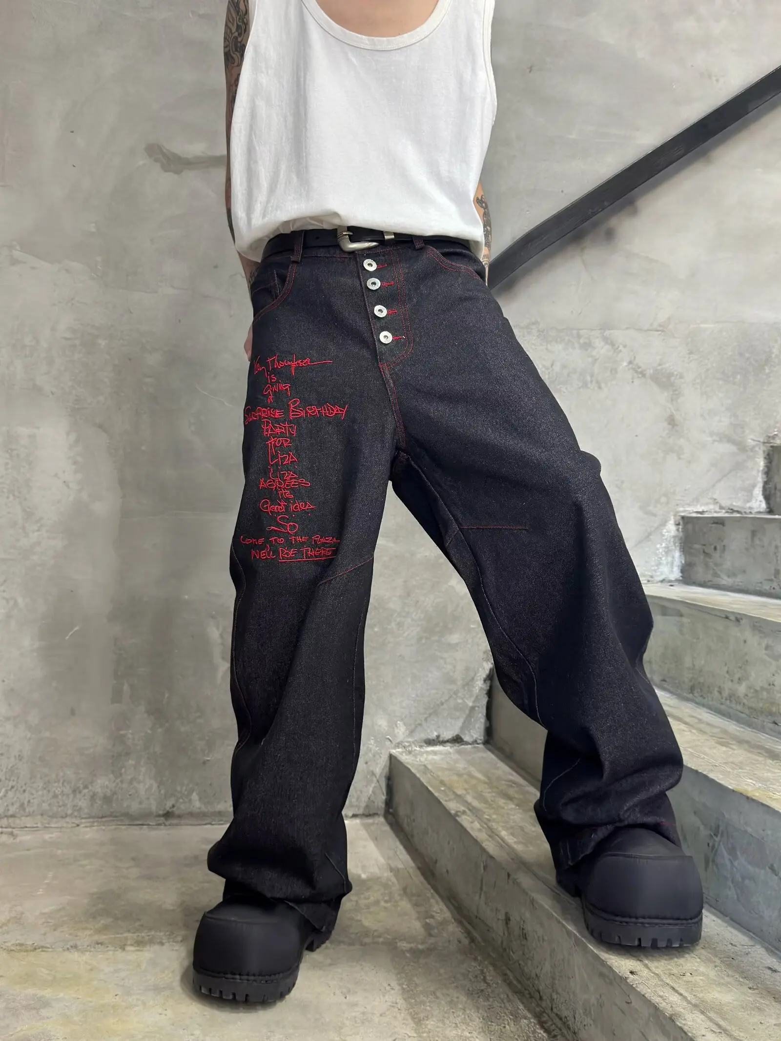 

Women’s Button Design Design Curved Wide-leg Jeans Women's Pants Black Jeans for Men and Women Straight Vintage Denim Trousers