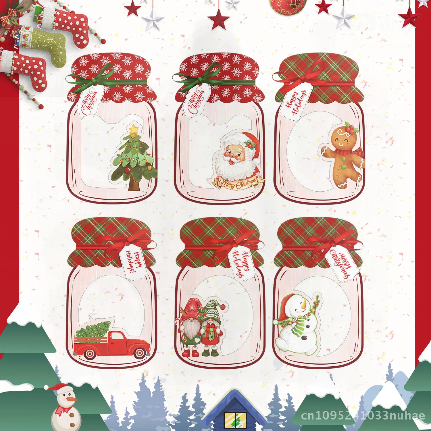 

Creative Christmas Mason Jar Greeting Cards - DIY Handmade Holiday Exchange Party Gift for Children 24/48 Pieces Set