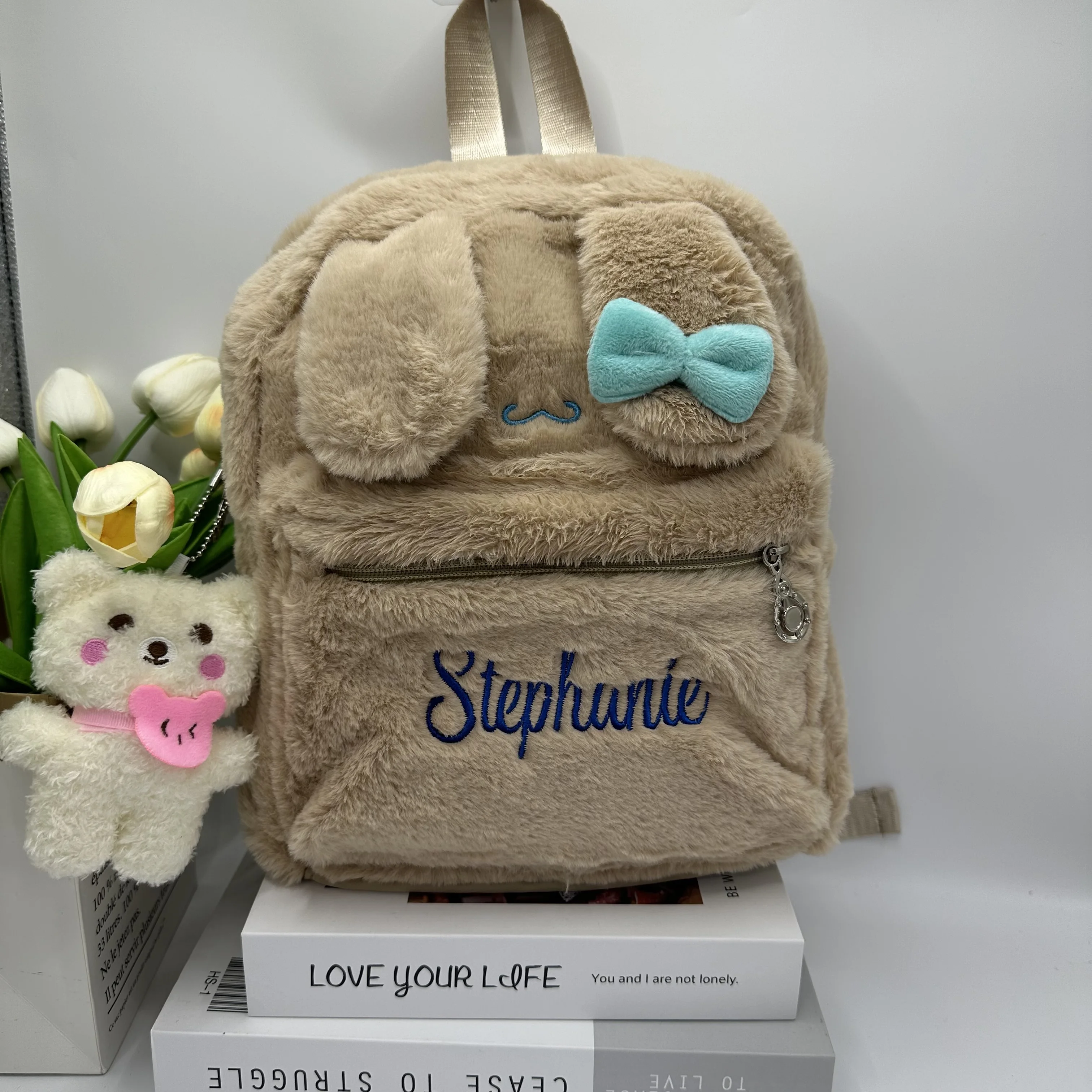 Personalized Student Backpack Plush Cartoon Plush Small Backpack Commuting One Shoulder Gift Embroidered Backpack