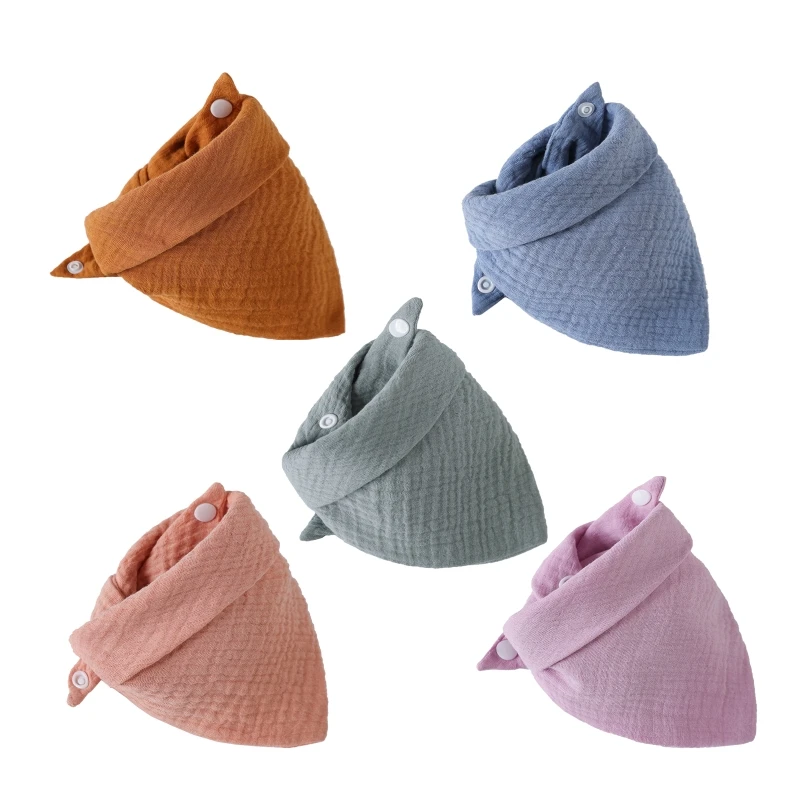 5Pcs Baby Feeding Drool Bibs Saliva Towel for TRIANGLE Scarf Bandana Soft Cotton Bib Adjustable  Button Burp Cloth for Boys