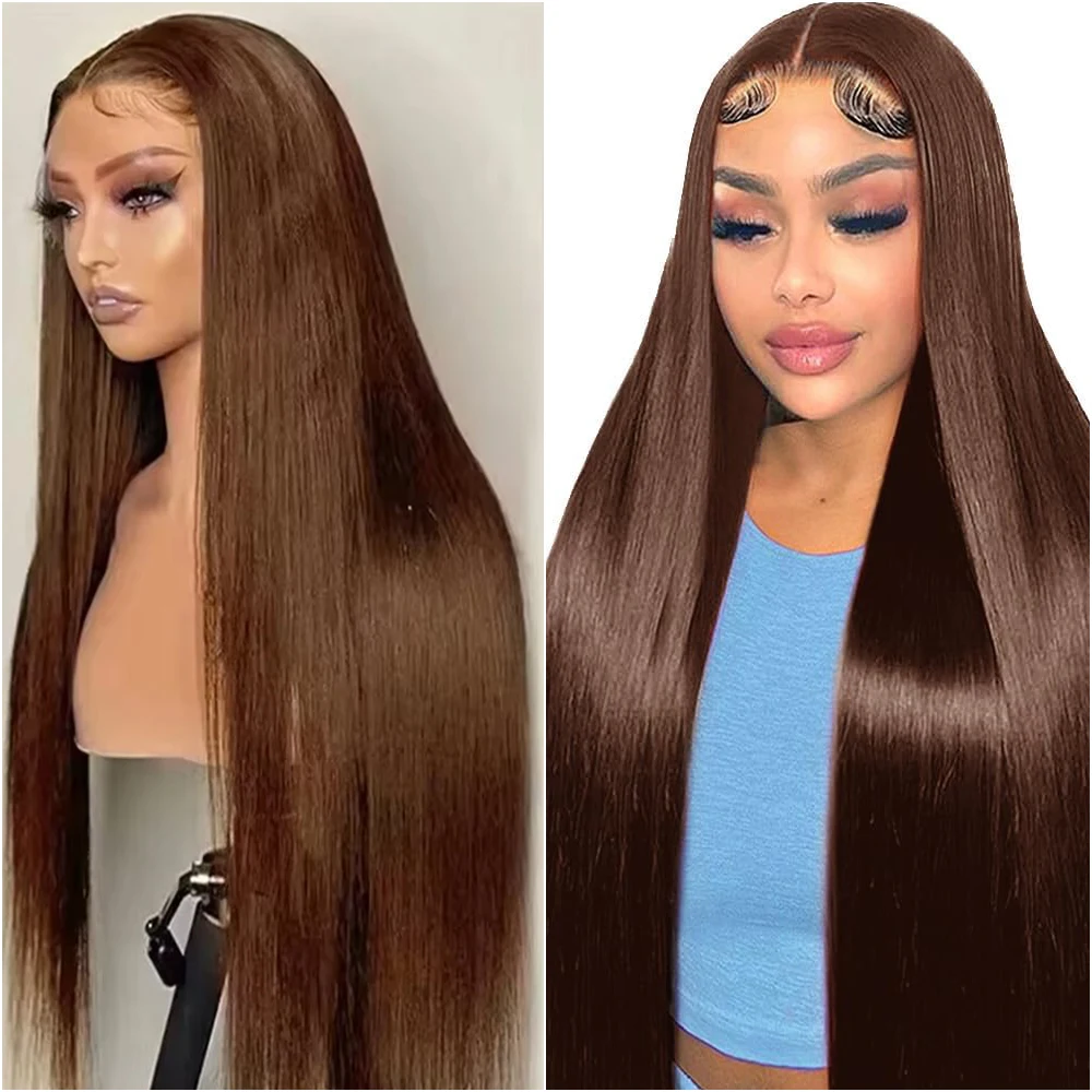 200% Chocolate Brown 13x4 Lace Frontal Wig Straight Lace Front Wigs Transparent Brazilian 30 36 inch Human Hair For Black Women