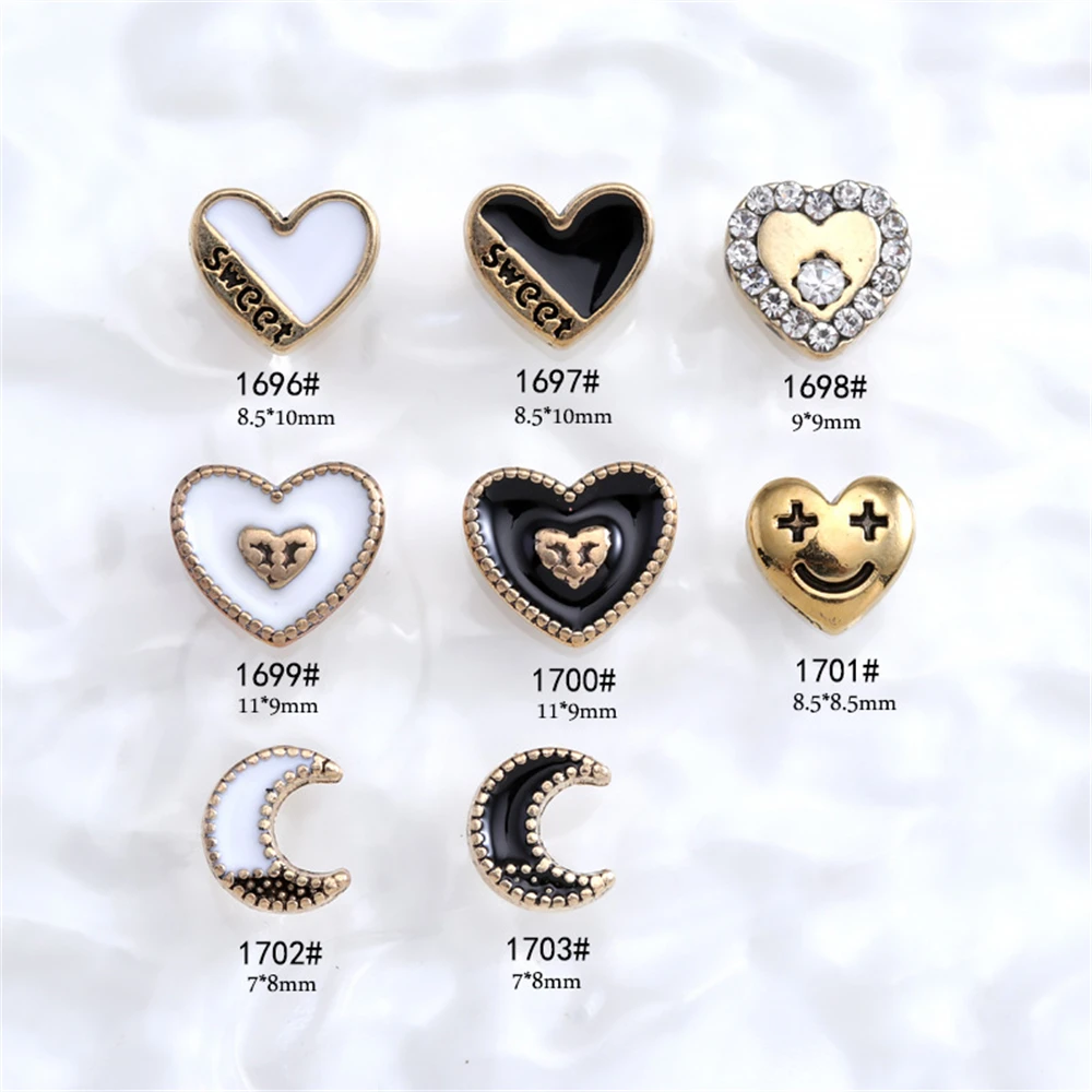 10 Chiếc Retro Hợp Kim Móng Tay Charm Mặt Trăng Đào Trái Tim * Ngọt * Chữ Love Phần Móng Tay Nghệ Thuật Hợp Kim Kim Cương Trang Trí 3D Punk Phụ Kiện