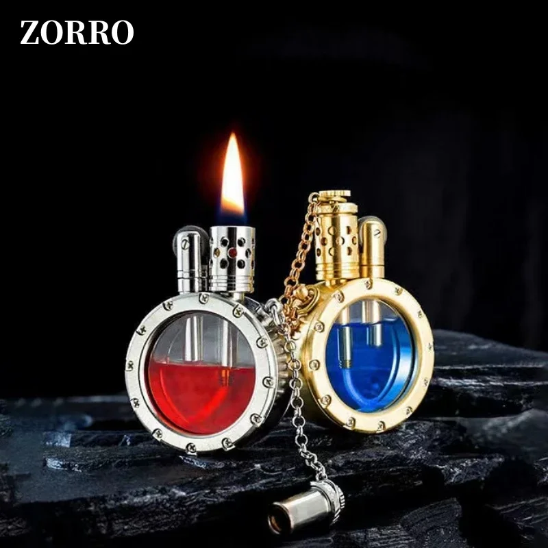 Handmade Pure Copper kerosene Lighter Quartz Visible Transparent Oil Tank Lighter Portable Round Collection Smoking Accessories