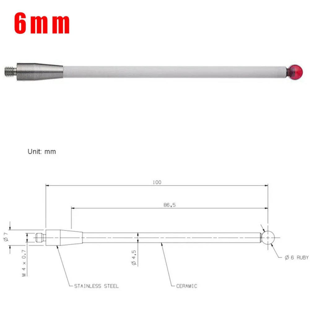 

1pc CMM Touch Probe Stylus 6mm Ball CNC Probe Tip Shaft A-5000-3712 Corrosion Resistance Power Tools Accessories