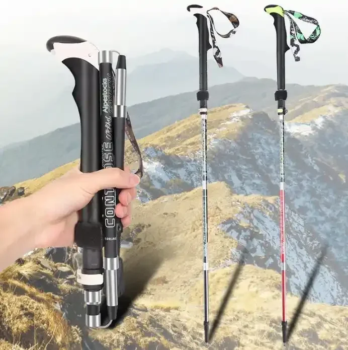 Outdoor Walking Hiking Poles Climbing Alpenstock Equipment Carbon Fiber Ultra Light Folding Hiking Stick Walking Trekking Pole