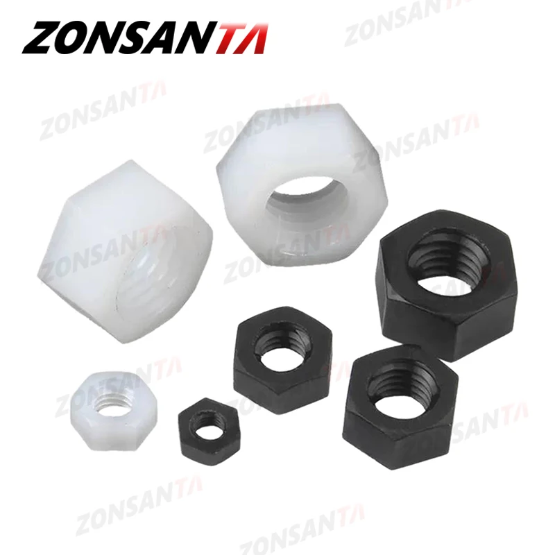 M2 M2.5 M3 M4 M5 M6 M8 M10 M12 M14 M16 M18 M20 DIN934 White Black PA66 Nylon Plastic Insulation Metric Hex Hexagon Nuts