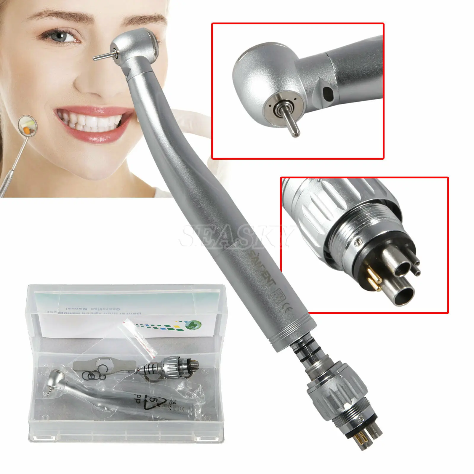 

Dental LED Fiber Optic Handpiece Big Head Push Button Turbine With 6Hole Multiflex Quick Coupler Swivel Kavo Style