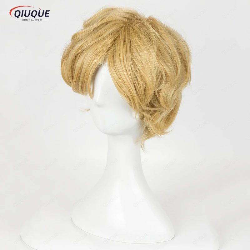 Peluca de alta calidad de Sailor Uranus Tenoh Haruka, peluca de Cosplay con estilo rubio corto, pelucas de cabello sintético resistente al calor + gorro de peluca