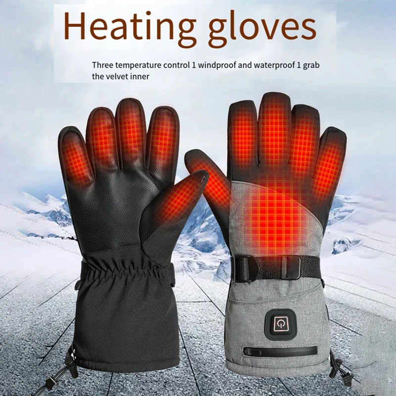 Electric Heated Gloves With 3 Levels 5000Mah Rechargeable Battery Powered Gloves Winter Outdoors Skiing Gloves Grey Durable