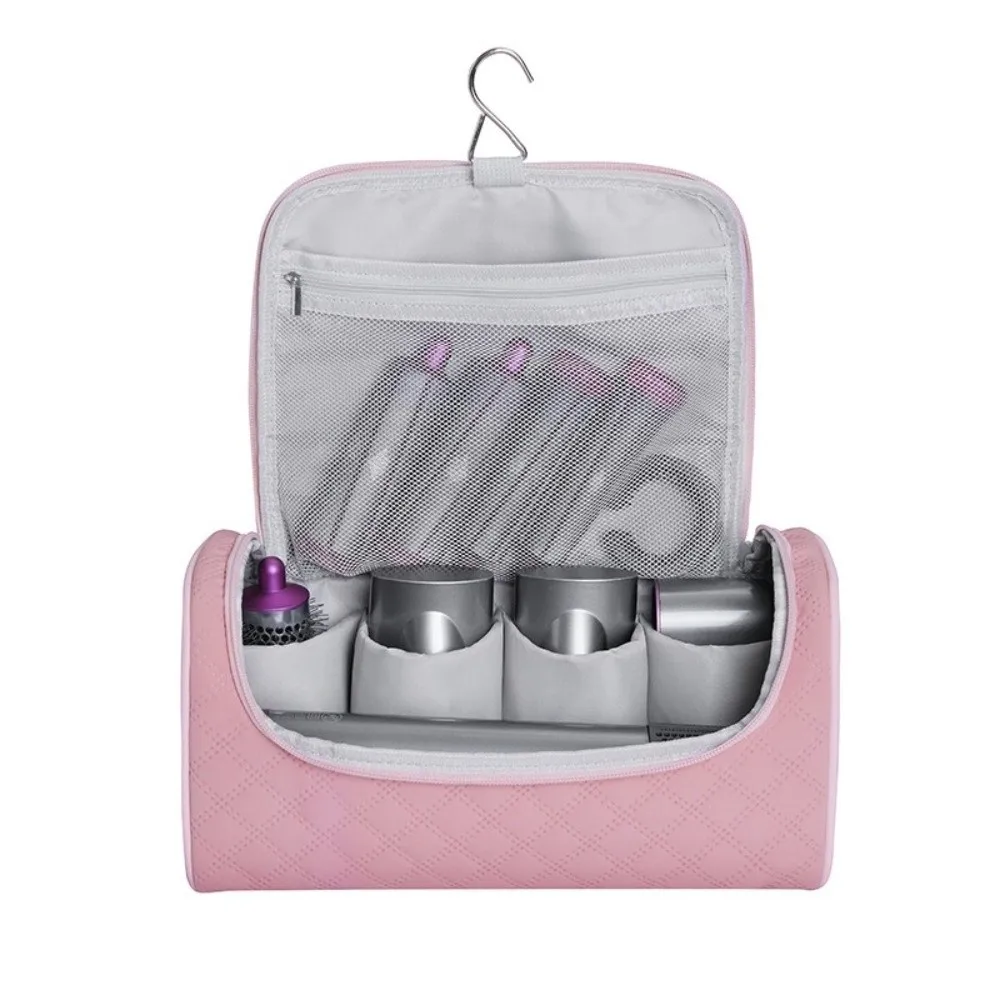 

Hair Dryer Storage Bag with Handle Double Zipper Large Capacity Closure Solid Color Curling Wand Toiletry Storage Organizer