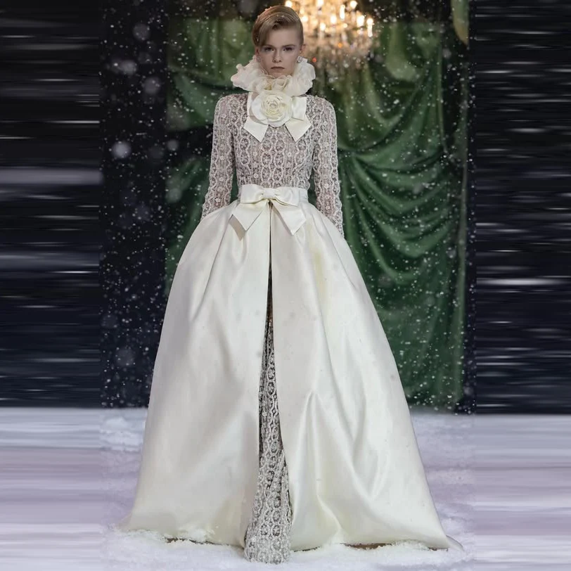 

Elegant White Satin Long Skirt With Bow On Waist A Line Women Overskirts To Party Girls Formal Wear Skirt