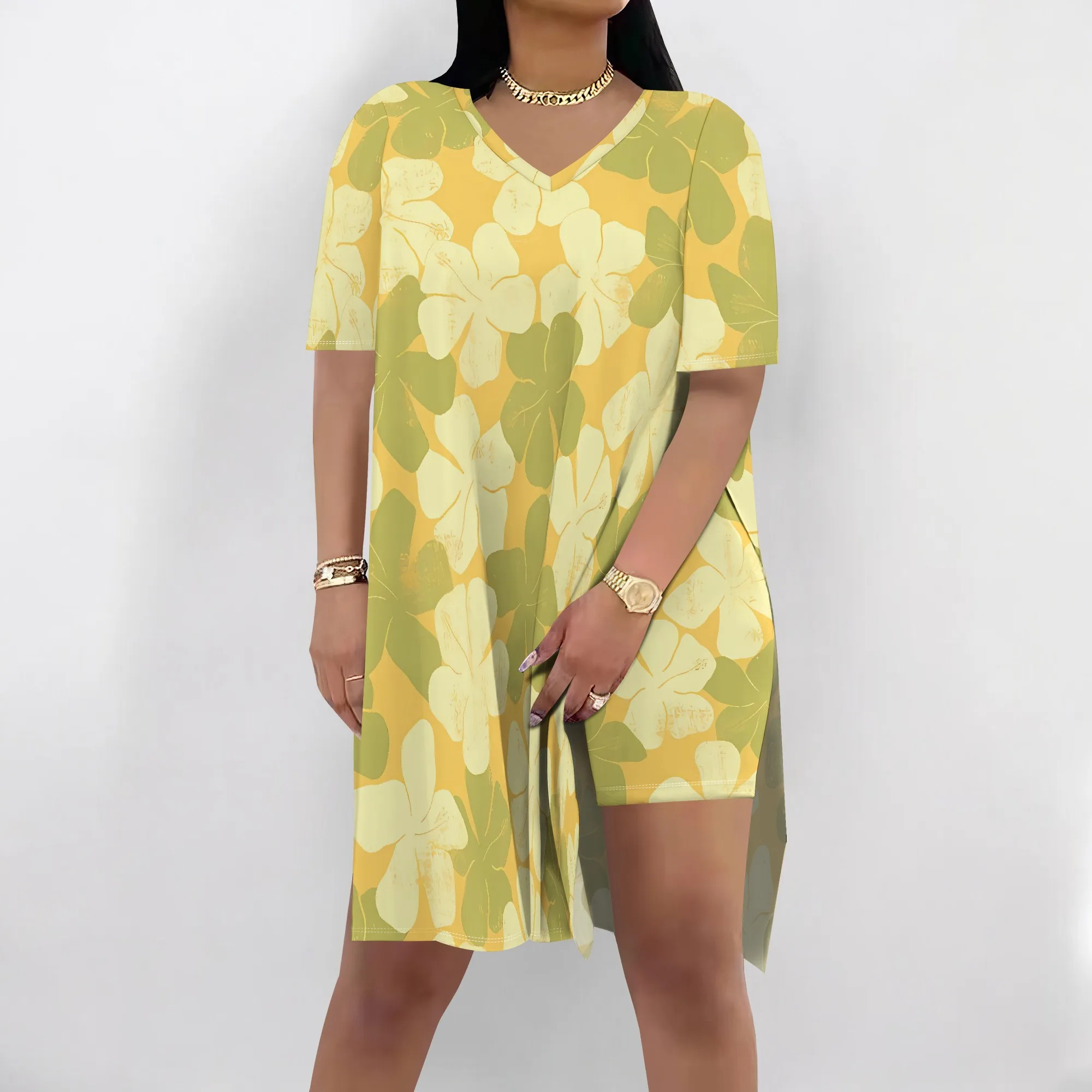 

Nupusa Floral Print Dress for Women Summer Casual V - Neck Short Sleeve Outfit