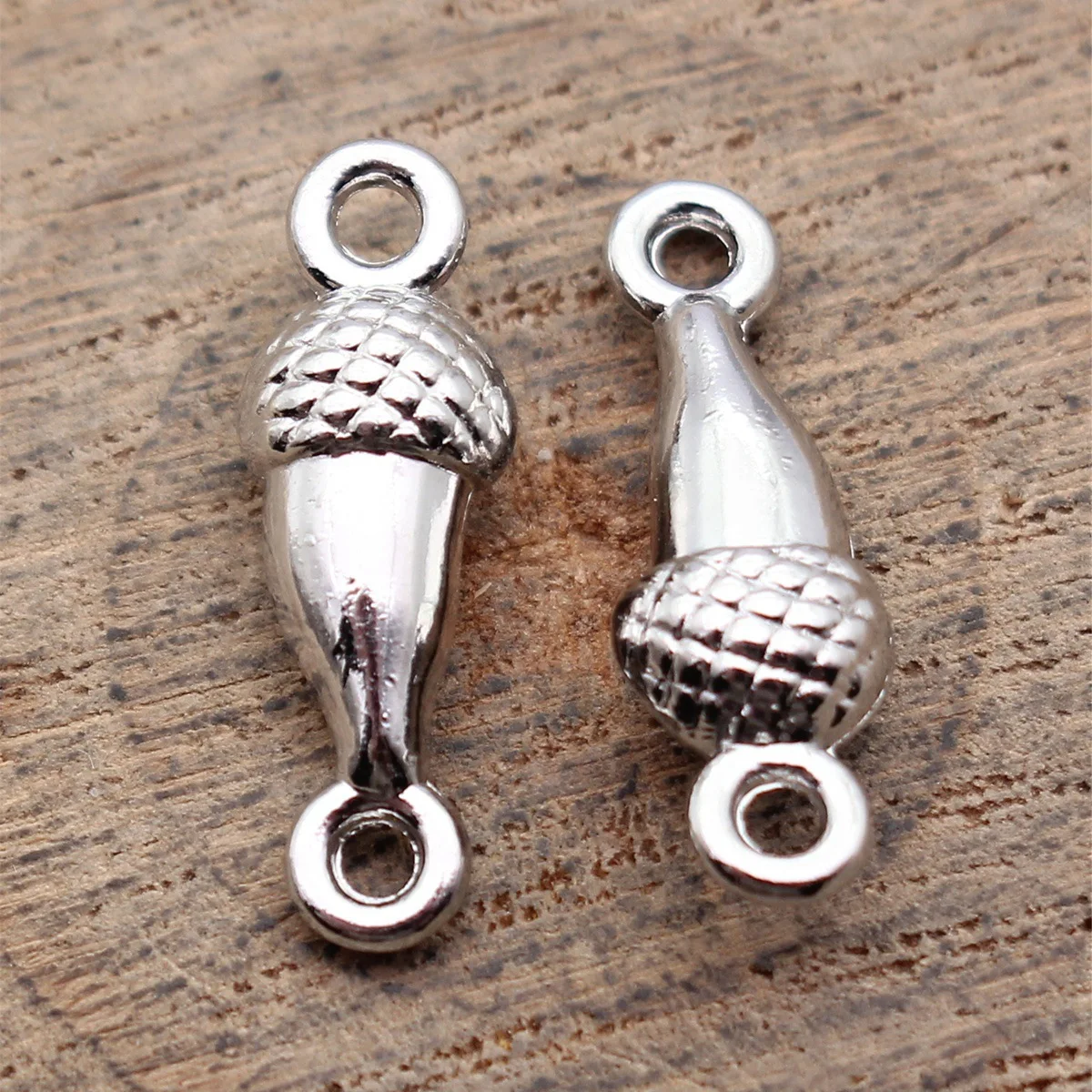 20pcs 20x6.6x4.9mm Rhodium Color Acorn Connector For Hand Crafts Making view 2