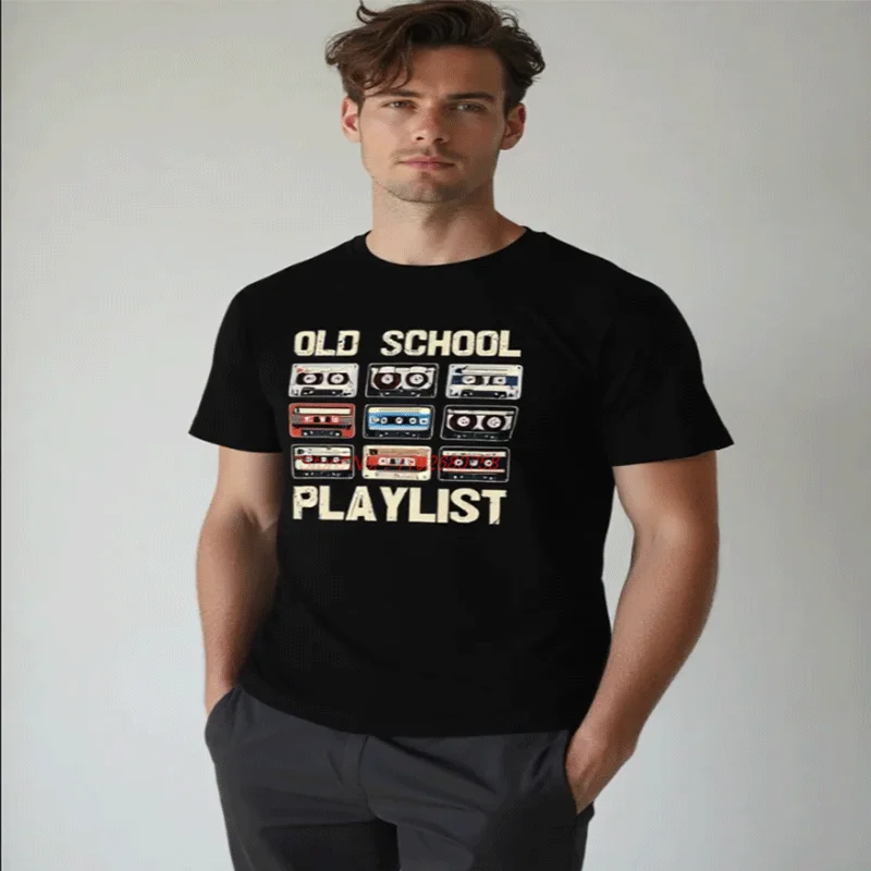 Cassette Tape Music Old School Playlist Vintage Graphic T Shirts Summer Cotton Short Sleeve T-Shirts Tees Tops Mens Clothes