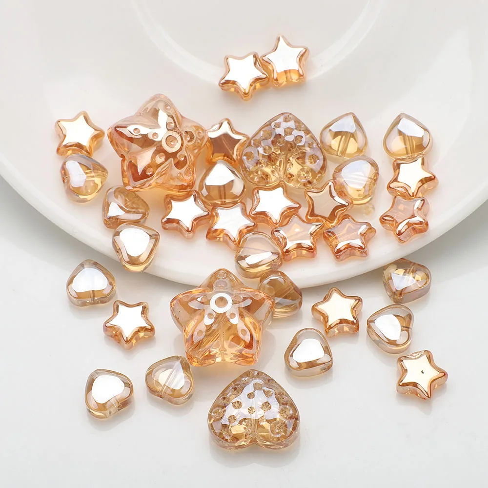34PCS Heart Stars Shape Lampwork Glass Loose Beads for DIY Necklace Bracelet Earrings Crafts Jewelry Making Findings Accessories