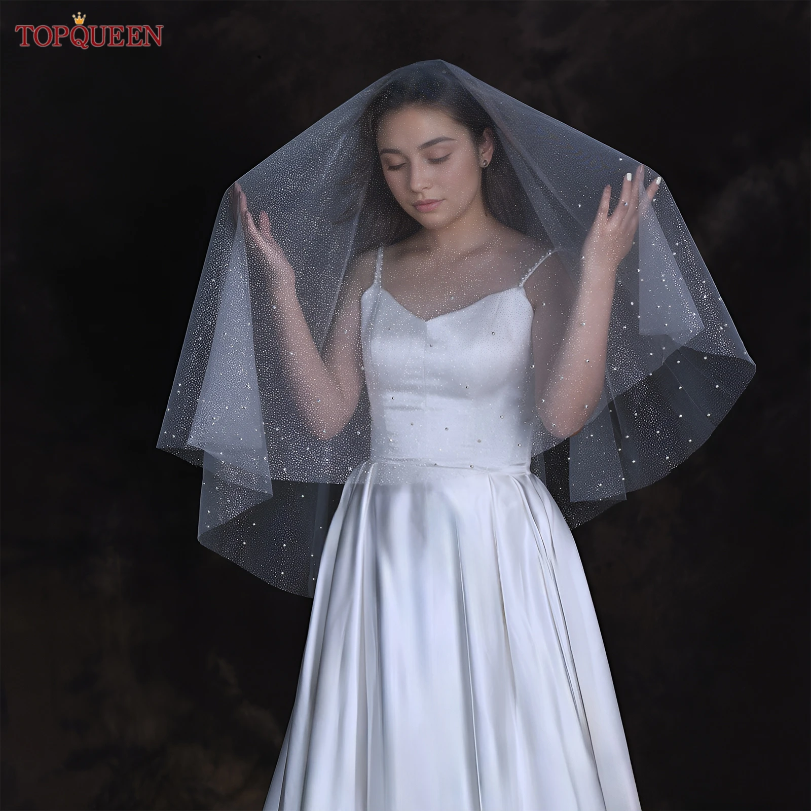 

TOPQUEEN Сверкающая фата Жемчужная маска может быть изготовлена по индивидуальному заказу, длина, одна фата, классическая фата, кружевная кремово-белая M95