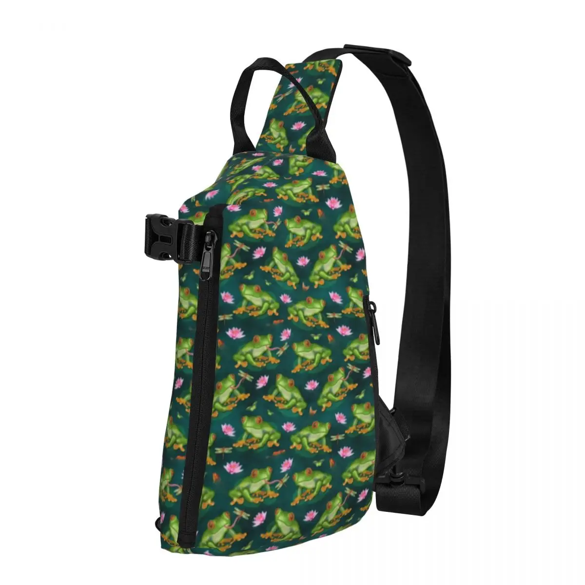 

Frog Tropical Shoulder Bags Lily Pad Dragonfly Fish Pond Animals Chest Bag Trip Designer Sling Bag Leisure Phone Crossbody Bags