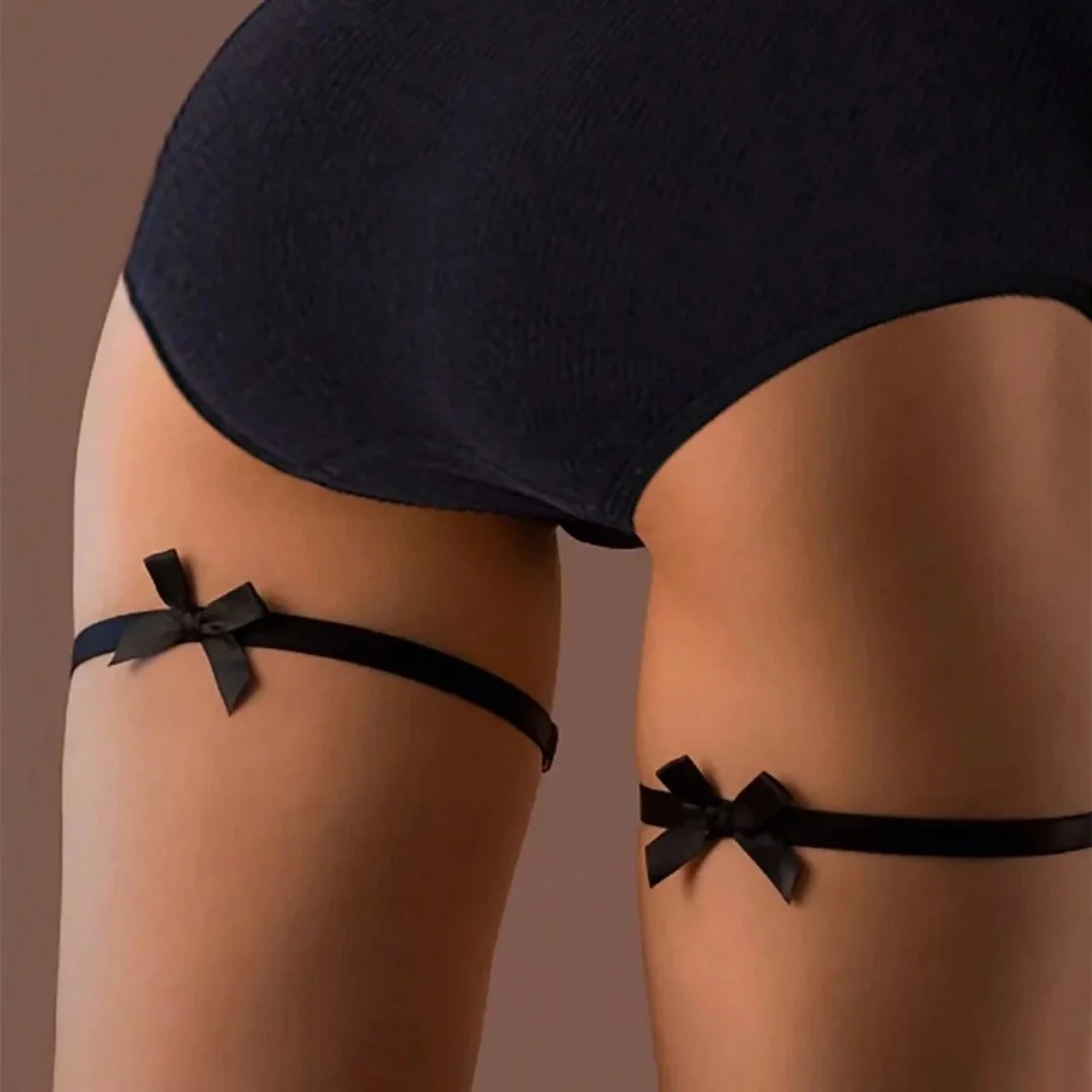 Women Sexy Simple Bowknot Thigh Leg Strap Garter Gothic Lingerie Leg Adjustable Hip Harness High Waist Stocking Belt Halloween