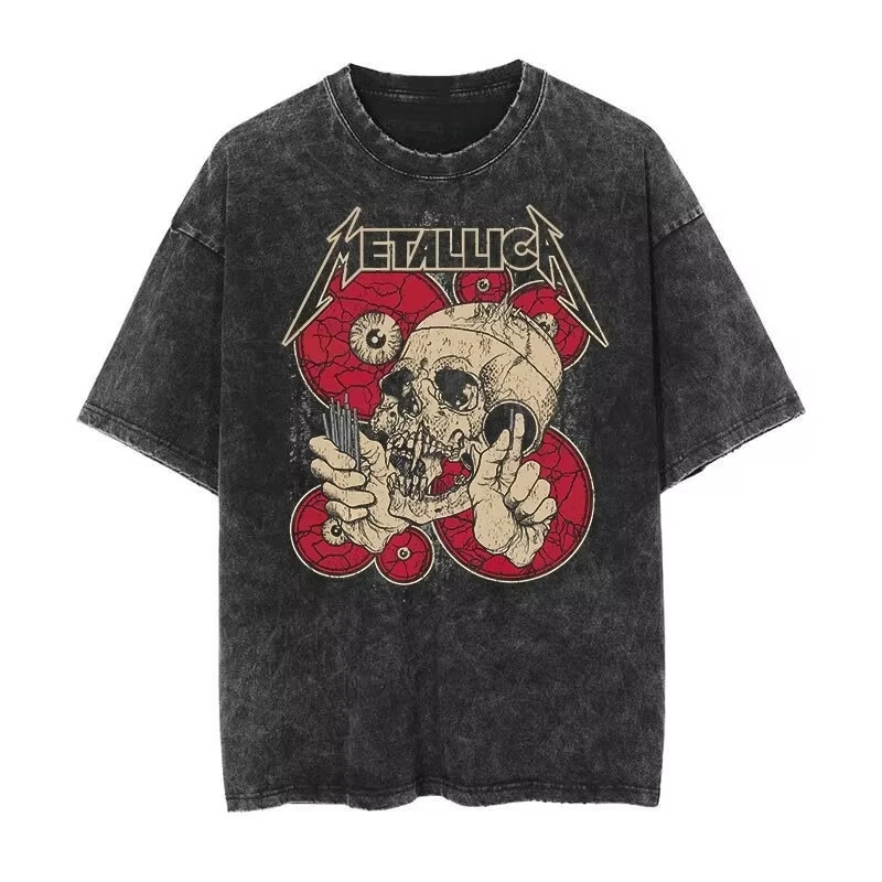 Metallica Rock Punk Vintage Washed T-Shirt 2026 – Luxuriöses Y2K American Retro Washed Top für Herren und Damen