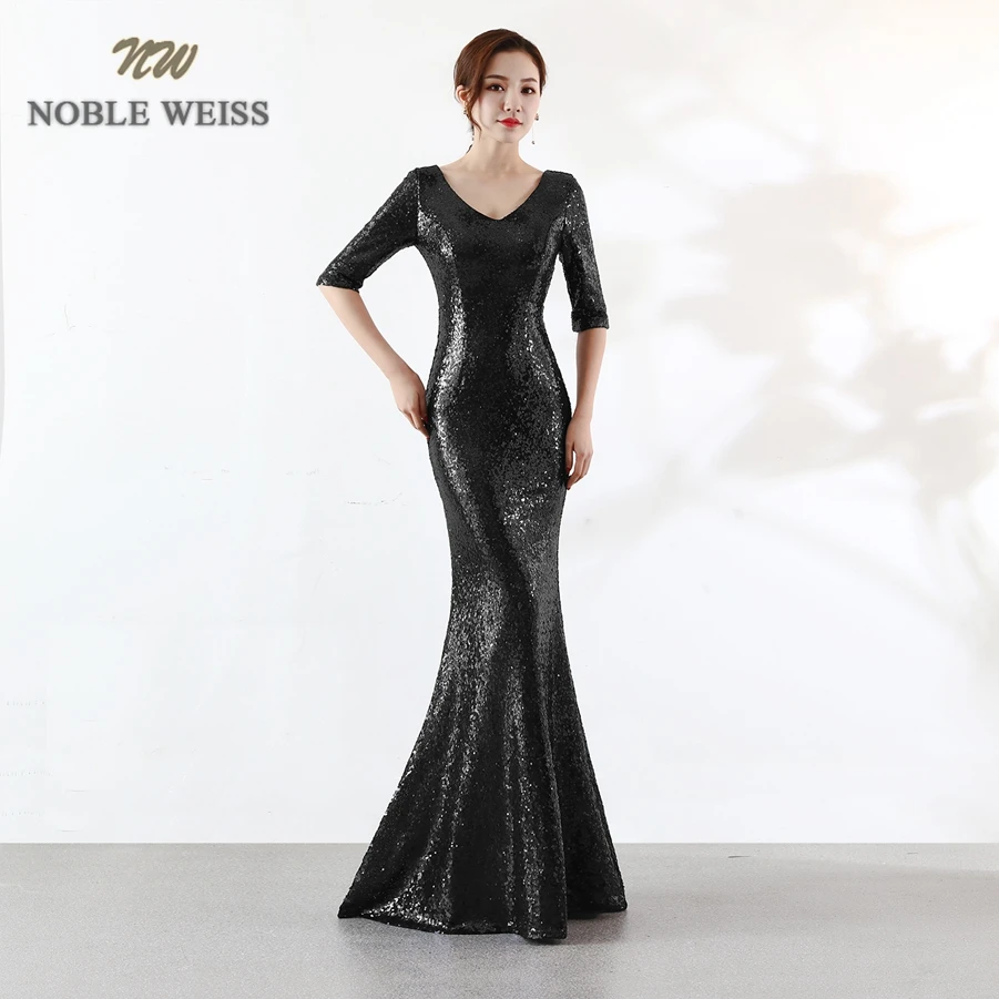 

evening dresses 2023 sexy v-neck mermaid sequin women formal dress floor length in stock evening gown with short sleeves