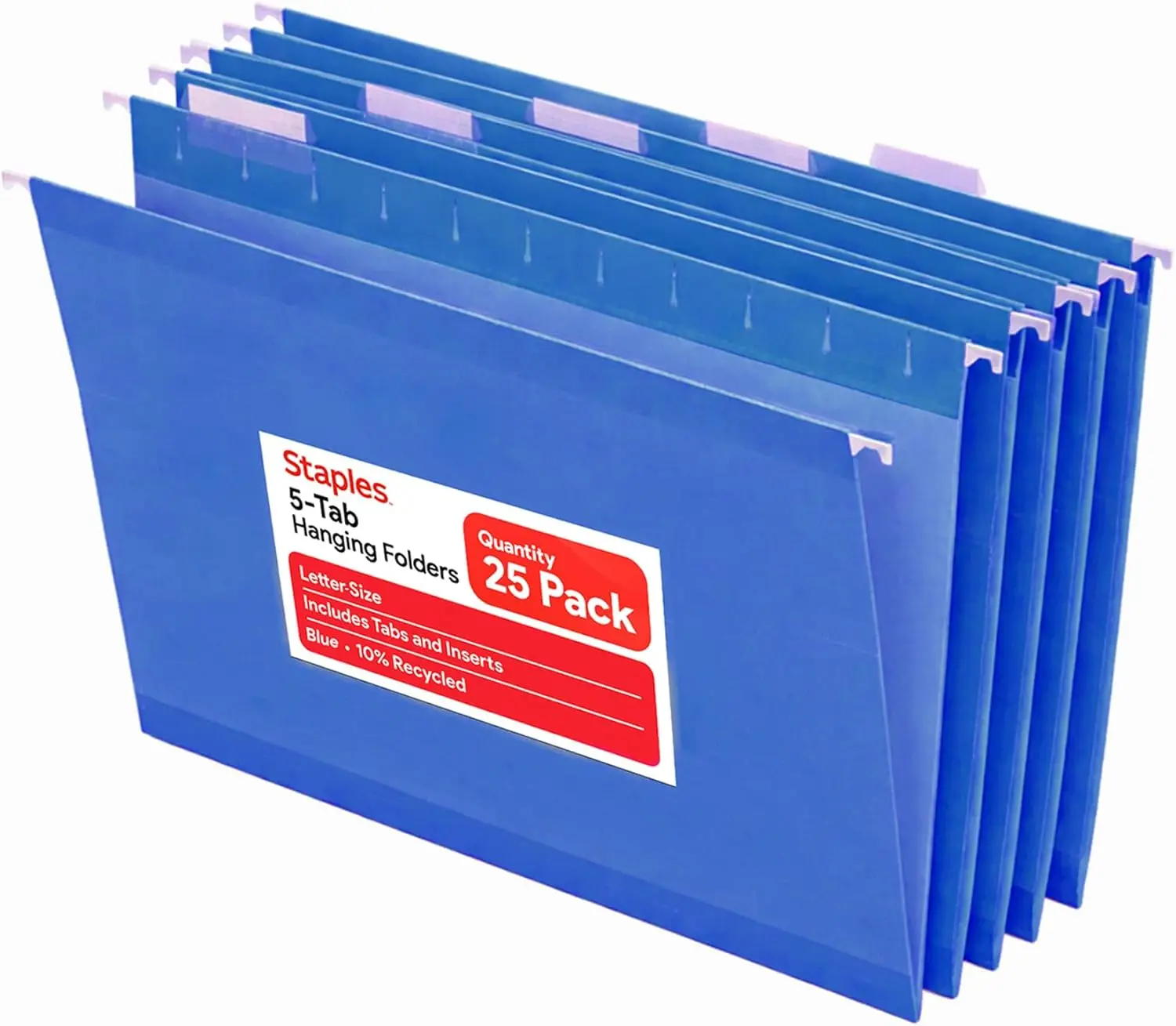 

Hanging File Folders Letter Size Blue 5-Tab with Tabs & Inserts 25 Pack for Office Filing