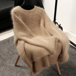 MEXZT Harajuku Sweaters Women Oversized Faux Mink Cashmere Knitted Pullover Korean Elegant Thick Warm Jumpers Loose Knitwear New