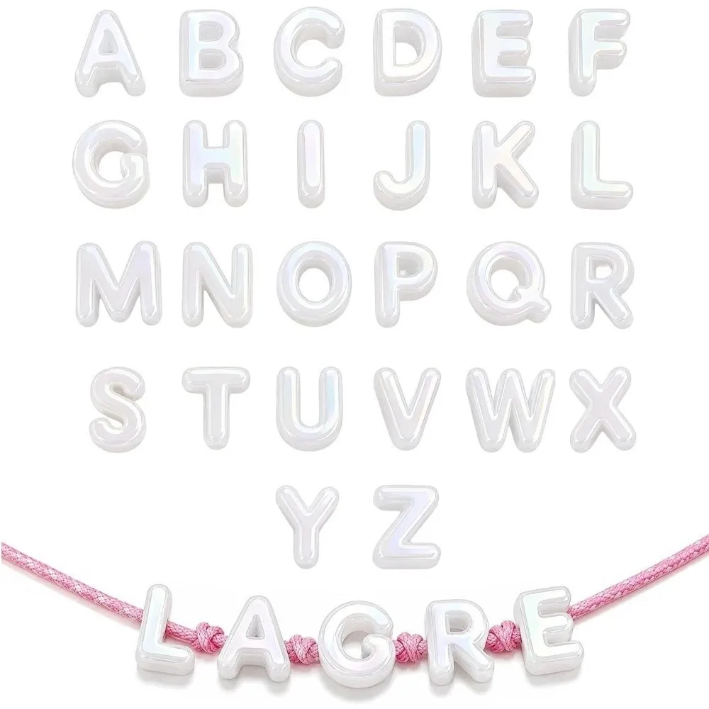 26PCS Marble Texture Acrylic Letter Beads Transparent Colored DIY Craft Beads Loose Bead Large Hole Name Bracelet Beads Necklace