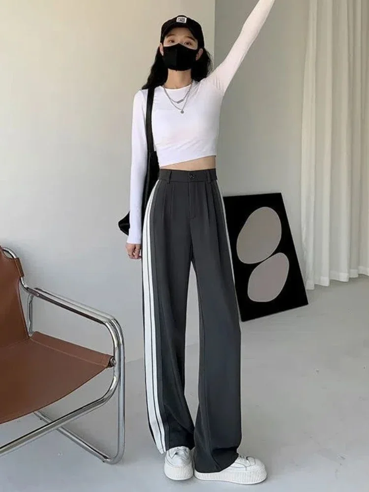 سراويل تقليدية للسيدات تصميم كلاسيكي بسيط مخطط جانبي ريترو أساسي صيفي كل مباراة ملابس الشارع الشهير مكتب السيدات Ulzzang Ins بنطلون