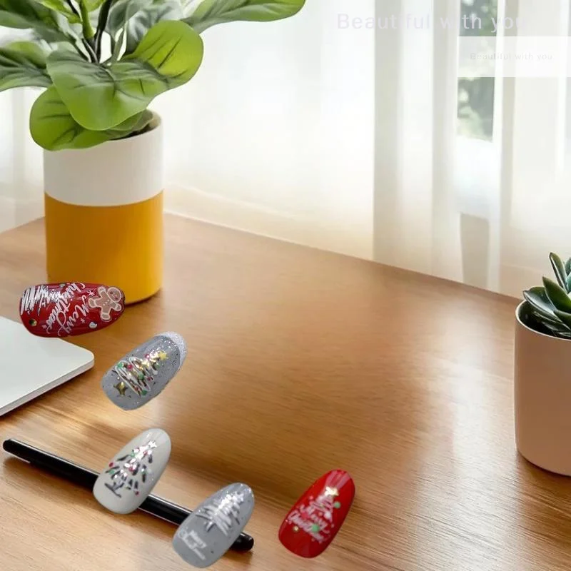 

Stylish Winter Metal Christmas Tree Nail Art Decals with Cartoon Santa and Crystal Ball for Manicure DIY.