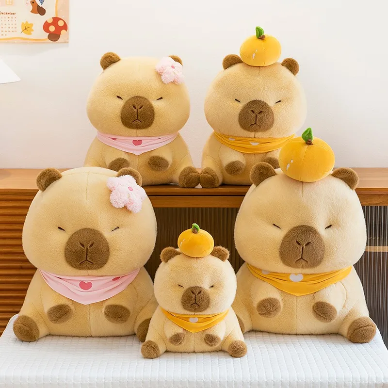 

50 см плюшевая игрушка Kawaii Capybara с шарфом, милая мягкая кукла для детей, подарок на день рождения, очаровательное плюшевое животное с мультяшным рисунком, идеально подходит для
