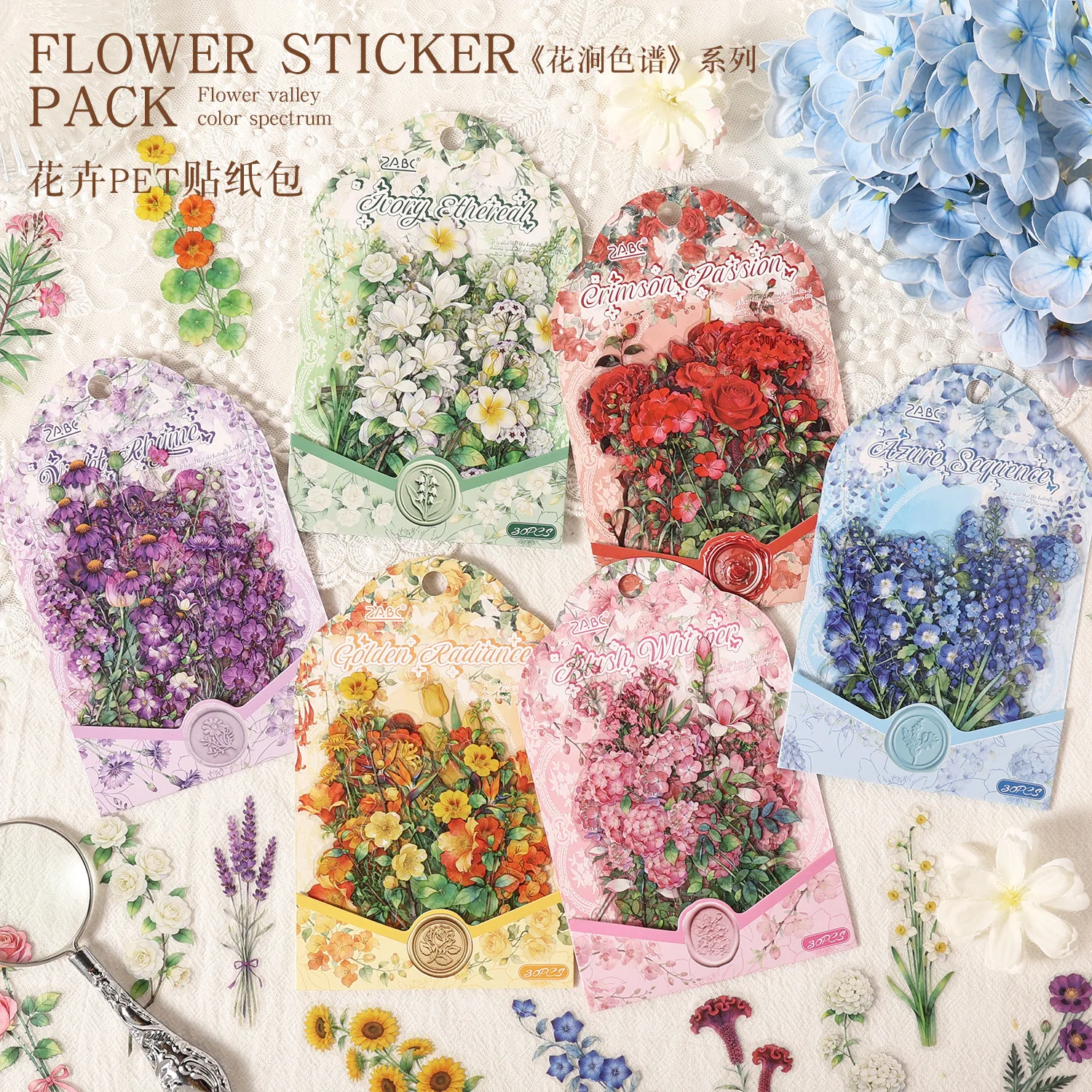 30 sheets Hand Painted Realism Watercolor Floral Stickers, Restored Flower Texture Collage Materials for Handmade Crafts