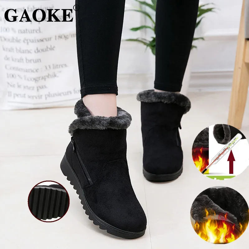 Botas de nieve cálidas para mujer, botines de goma con plataforma, calzado de tacón bajo, invierno, 2023