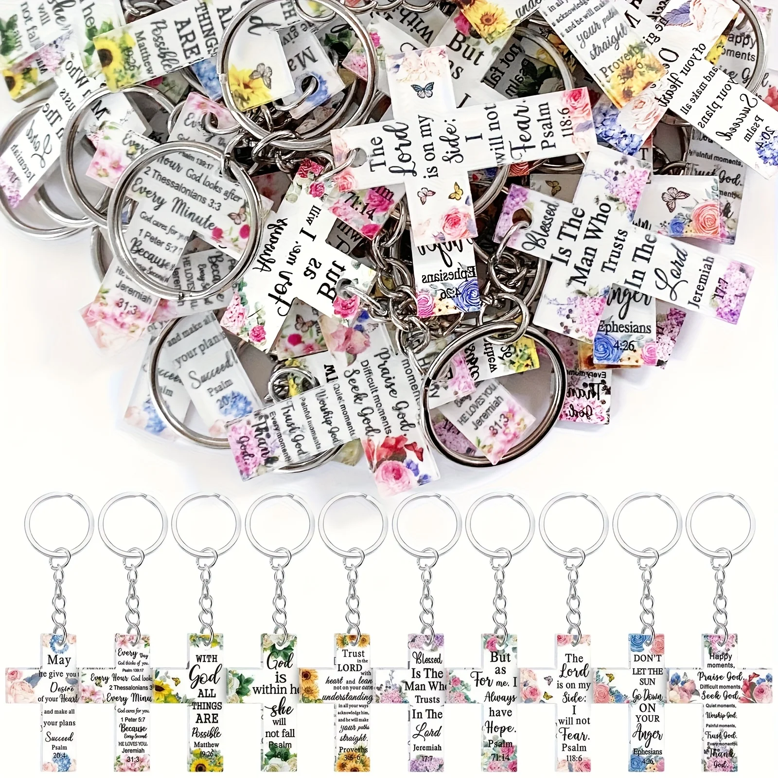48pcs Bulk Christian Bible Verse Keychains for Women 2D Flat Religious Keepsakes, Bible Verse Keychain Bulk Pack - -Based Gifts Suitable for Christians (Ideal for Church Events, Sunday)