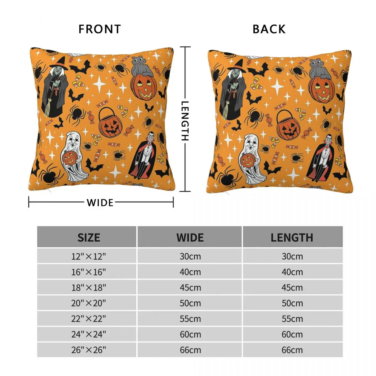 Orange Halloween Dracula Witch Square Pillowcase Polyester Linen Velvet Pattern Zip Decorative Home Cushion Cover