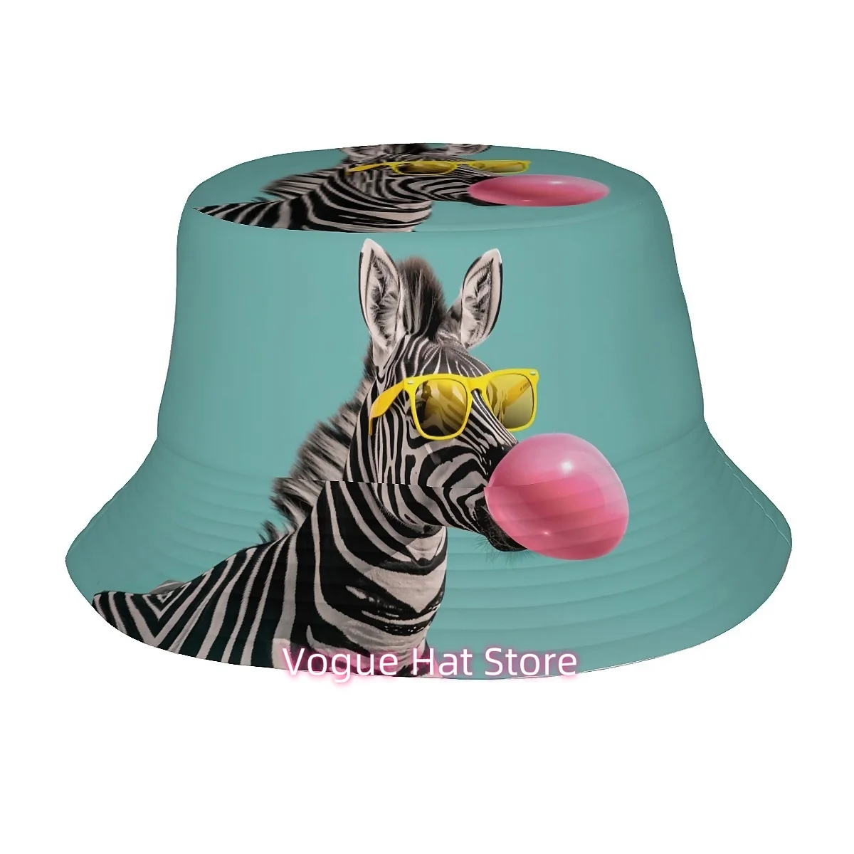 1pc Stylish Zebra Print Bubble Gum Chewing Unisex All-Over Print Casual Fashion Fisherman Hat, Perfect for Outdoor Vacations And