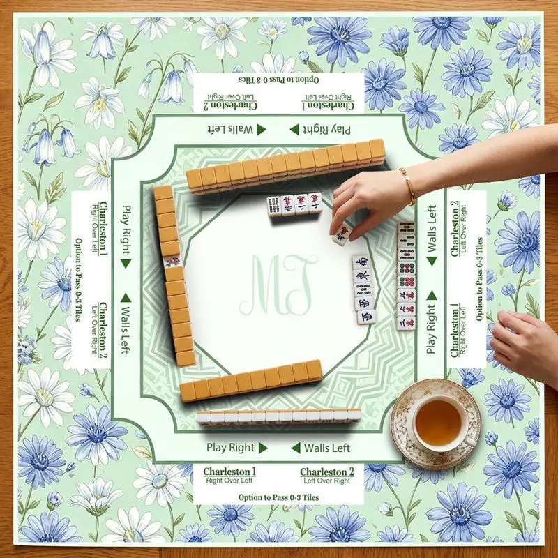 VIKAMA Light Green Daisy Mahjong Mat Silent Non Slip Game Pad Mahjong Poker Domino Desktop Cover
