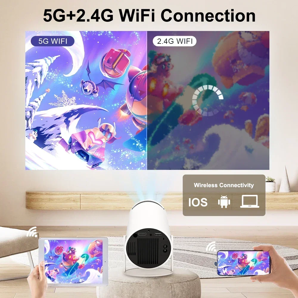 2024 NEW HY300 Plus HD Projector portatil 4K 1280x720P Android 11 Wifi6 LED Video Home Theater Cinema Phone mini Proyector Movie