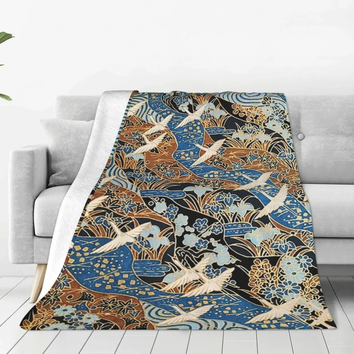 Flying White Cranes On Water And Spring Flowers Japanese Flor Blanket Flannel Sofa Throw Blankets Throws Bedspread Quilt