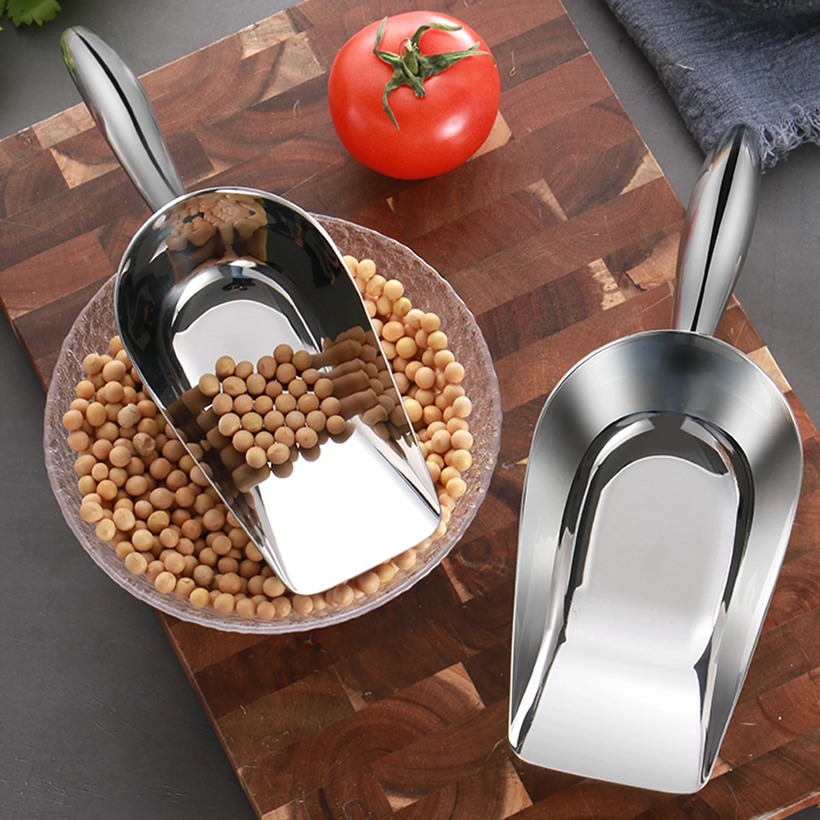 

Stainless Steel Scoop Kitchen Utility Candy Ice Bucket Shovel Sugar Spice Nut Cereal Display Ergonomic Handle Non Rust