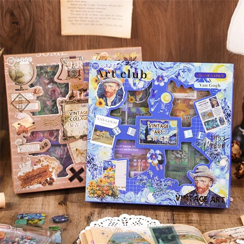 100pcs Retro Trendy PET Sticker Gift Box Creative Decoration DIY Junk Journal Scrapbooking Material Children's Festival Gift