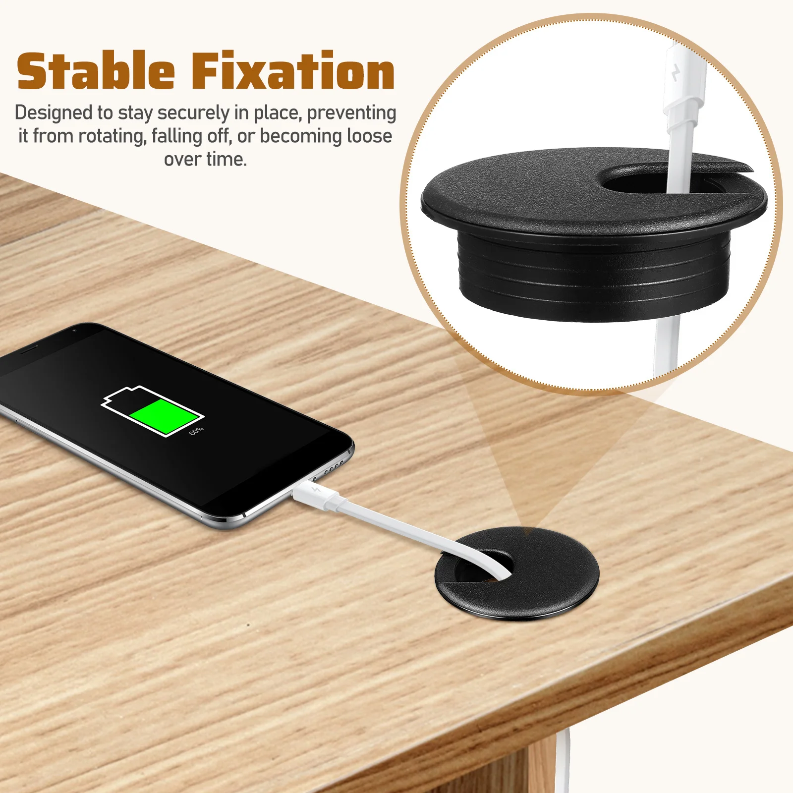 

6Pcs Desk Wire Hole Covers Cable Grommets Thick Plastic Desk Hole Cover Caps Stable Fixation for Office Home Cable Routing