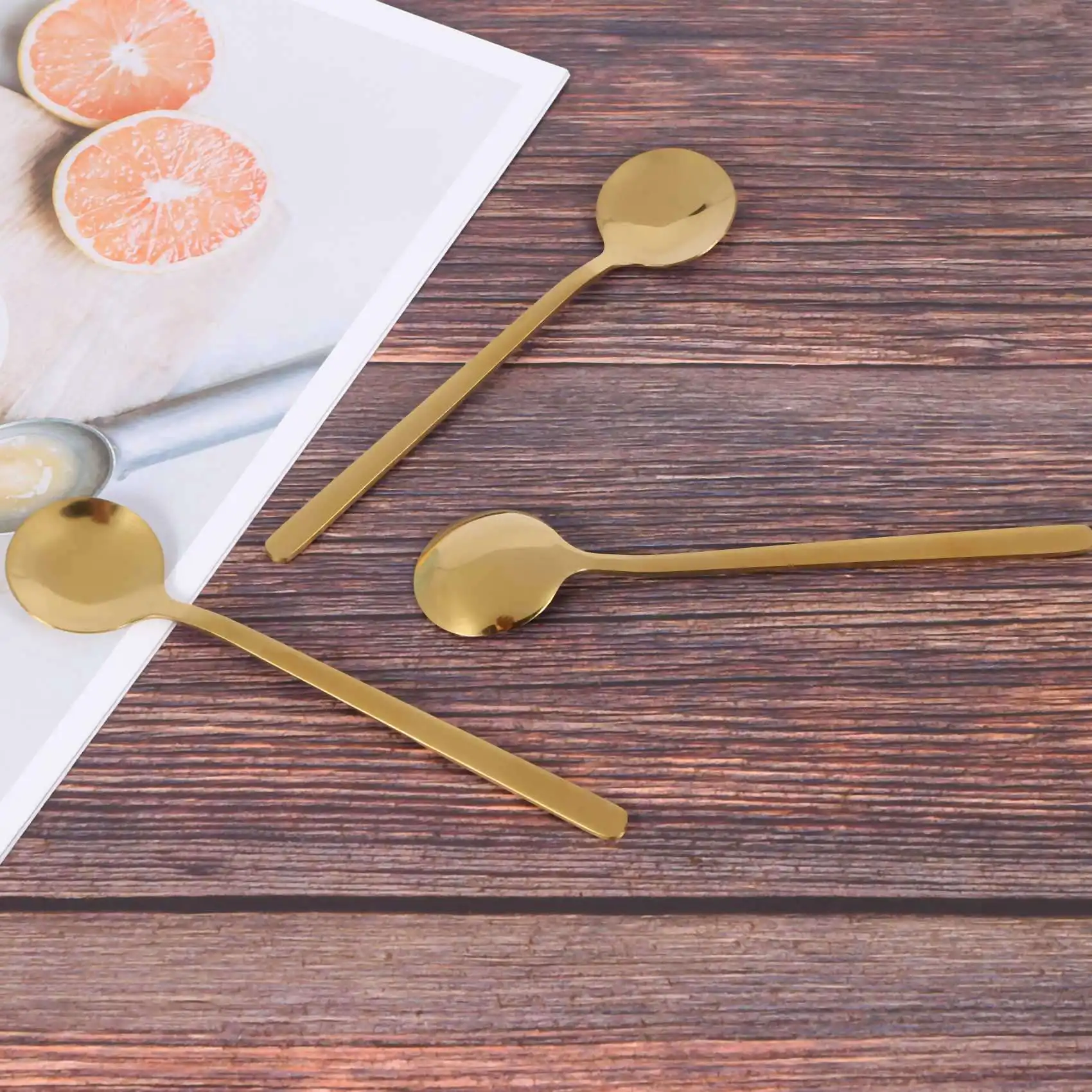 

VELIF-24Pcs Round Shape Coffee Spoon Stainless Steel Mini Teaspoons Sugar Dessert Spoon (Gold)