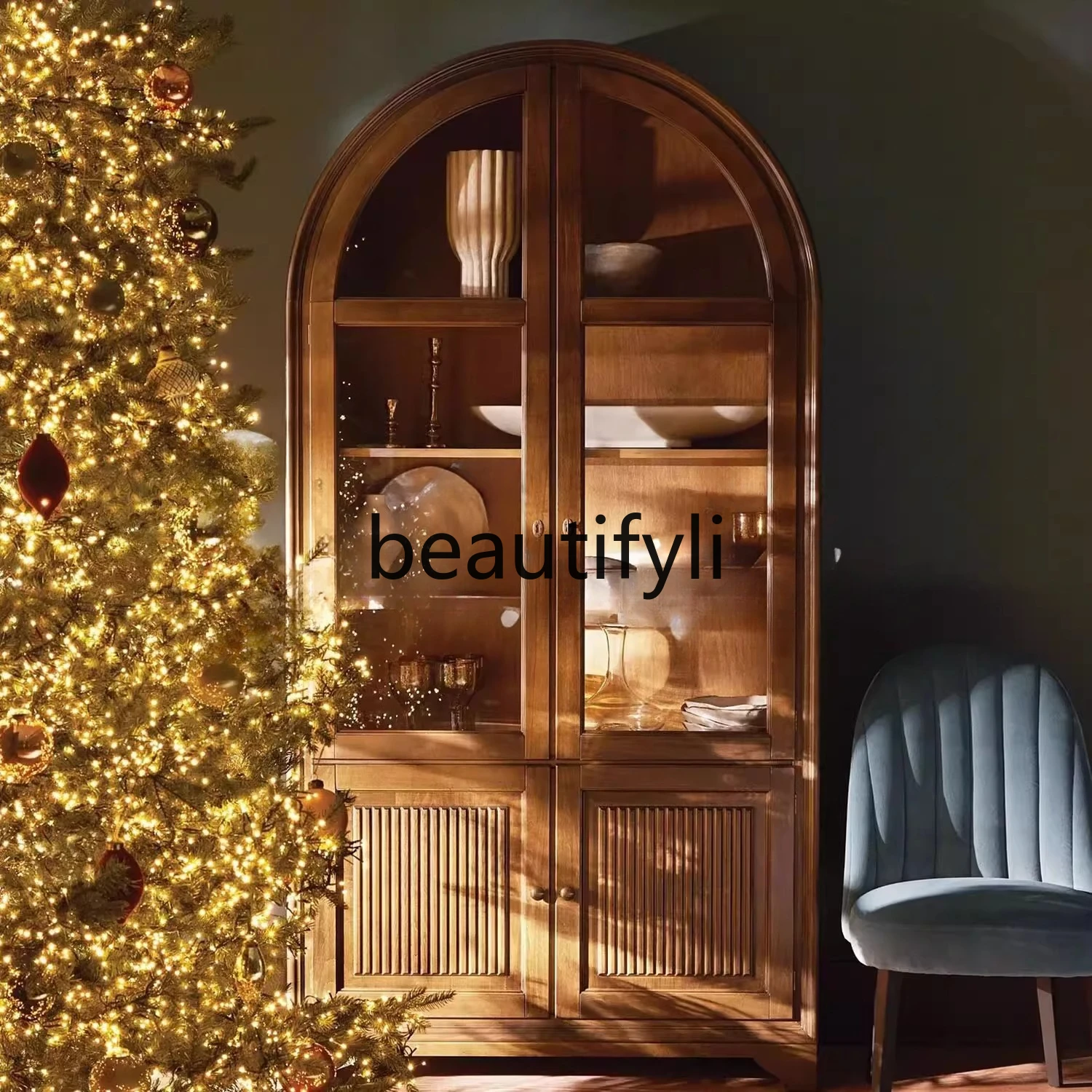 

Brown Solid Wood Bookcase with Glass Doors for Living Room, Layered Storage Shelf, Home Bookshelf Storage Cabinet