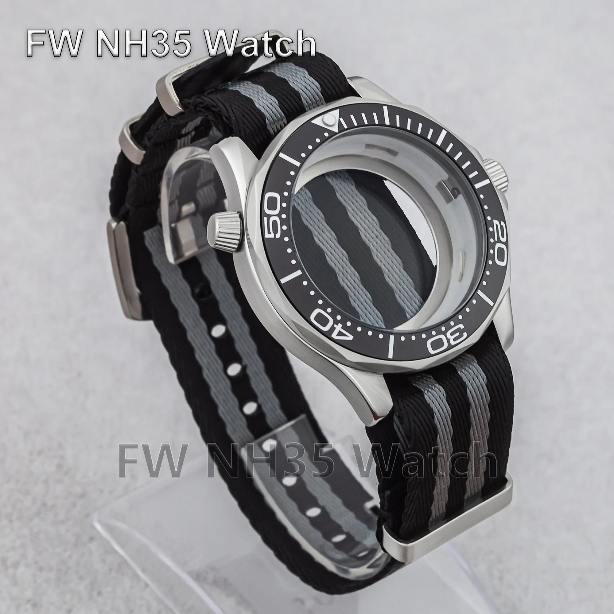 41mm Case Nylon Strap Water Resistant Stainless Steel Watch Case for Mod Seamaster 300 Watch Accessories Fit NH35/NH36 Movement