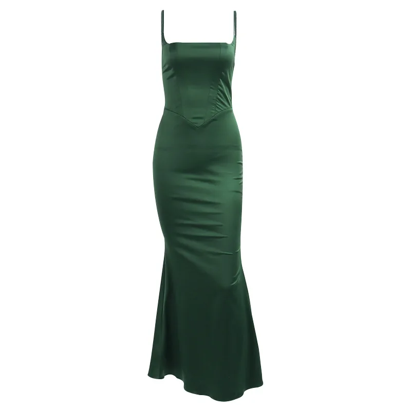 Mingmingxi Spaghetti Strap Green Prom Dress Sexy Maxi Bodycon Evening Night Party Dresses with Lining Female Wome Dresses 2023